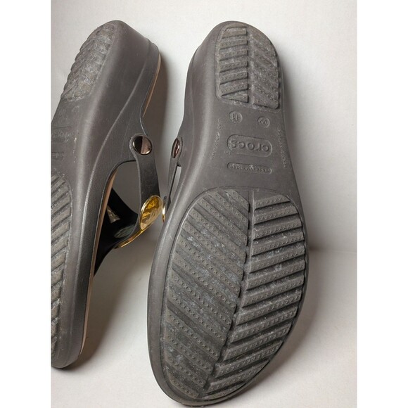 Crocs Sandal Women's 11 Sanrah Brown Gold Embellish Wedge Thong Flip Flops Slide - Picture 9 of 12
